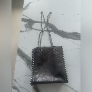 ZARA SILVER METALLIC STUDDED CHAIN SHOULDER BAG